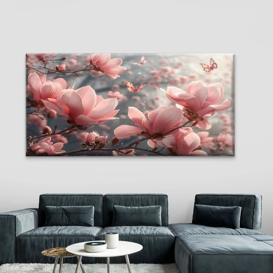 Pink Magnolia Flowers Wall Art Canvas Office Home Room Framed 120x60cm - Bella Home Decor
