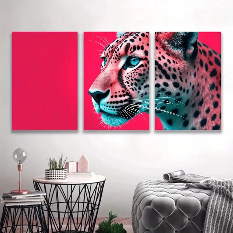 3pcs Leopard Vibrant Red Background   Wall Art Set Canvas Framed 50x70cm - High Quality Print 100% Australian Made Wall Canvas Ready to Hang