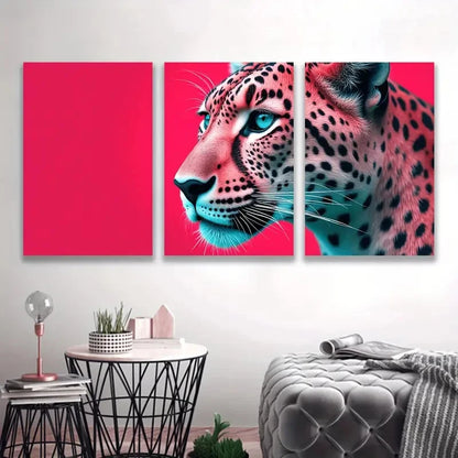 3pcs Leopard Vibrant Red Background   Wall Art Set Canvas Framed 50x70cm - High Quality Print 100% Australian Made Wall Canvas Ready to Hang