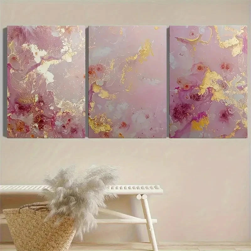 3pcs Abstract Rose Golden Art RGA   Wall Art Set Canvas Framed 50x70cm - High Quality Print 100% Australian Made Wall Canvas Ready to Hang - Bella Home Decor