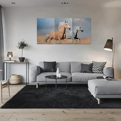 3pcs Dynamic Horse Brown and Gray Metal Print Ready to Hang Art - Bella Home Decor