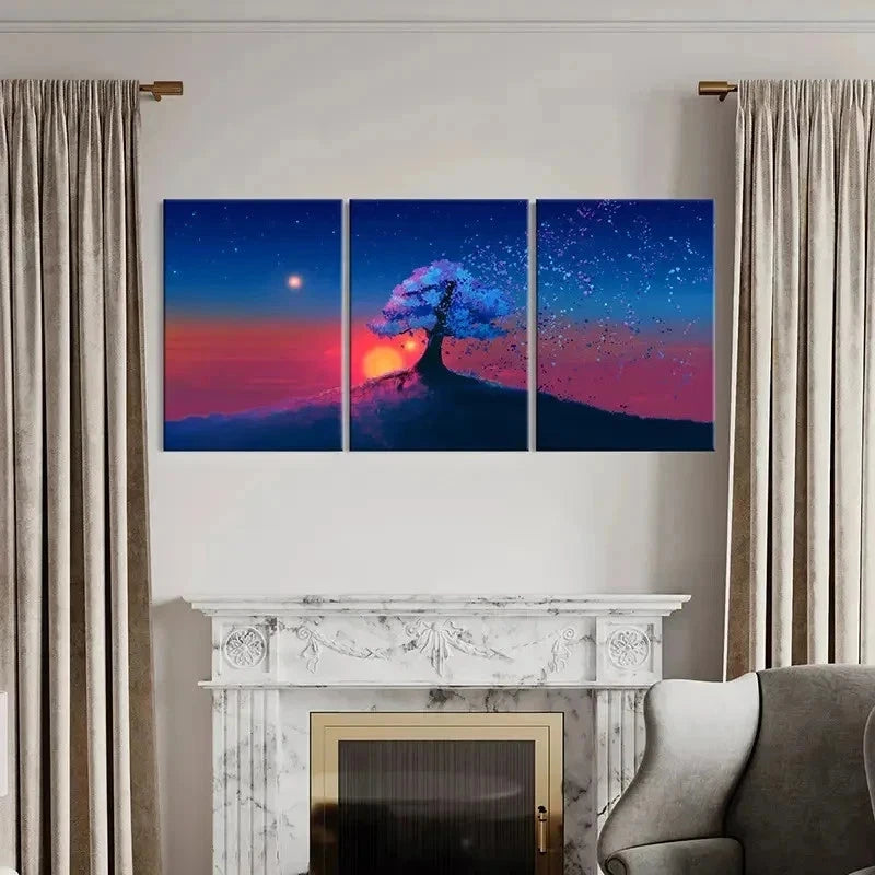 3pcs Nature Trees Sunset Landscape Wall Art Set Canvas Framed 60x90cm - High Quality Print 100% Australian Made Wall Canvas Ready to Hang - Bella Home Decor