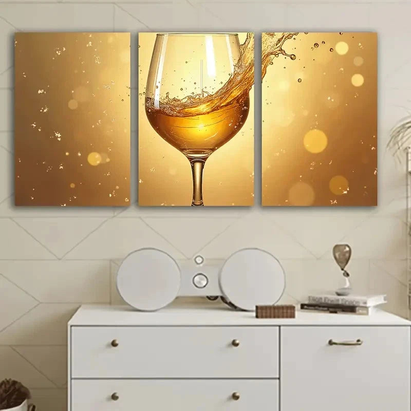 3pcs Golden Splashes Abstract Wall Art Set Canvas Framed 50x70cm - High Quality Print 100% Australian Made Wall Canvas Ready to Hang - Bella Home Decor