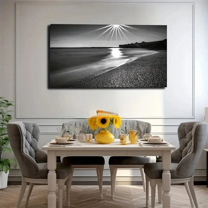 Black And White Beach Wall Art Canvas Office Home Room Framed 120x60cm