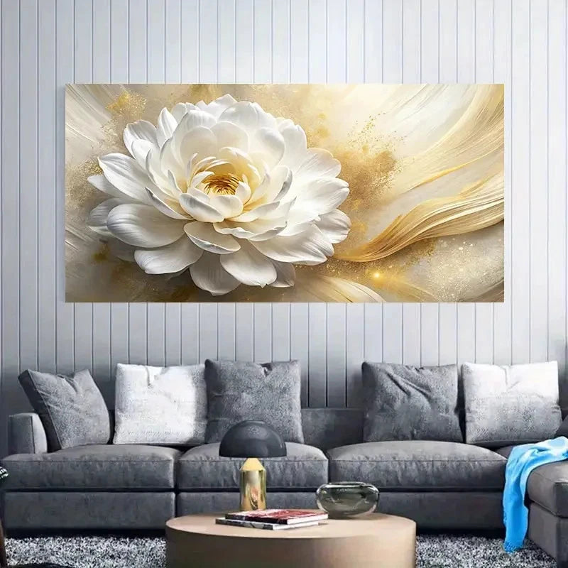White Flower Realistic Modern Wall Art Canvas Office Home Room Framed 120x60cm