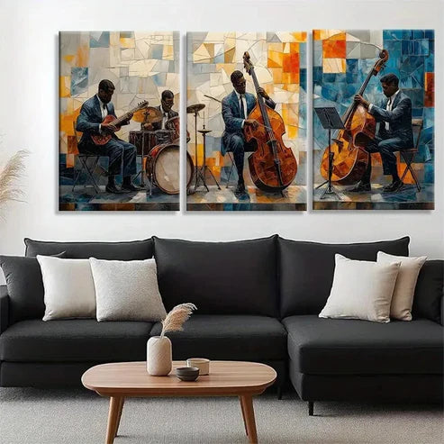 3pcs Vibrant Mosaic Style Guitarist Perfect Wall Art Canvas Unframed - High Quality Print 100% Australian Made Wall Canvas