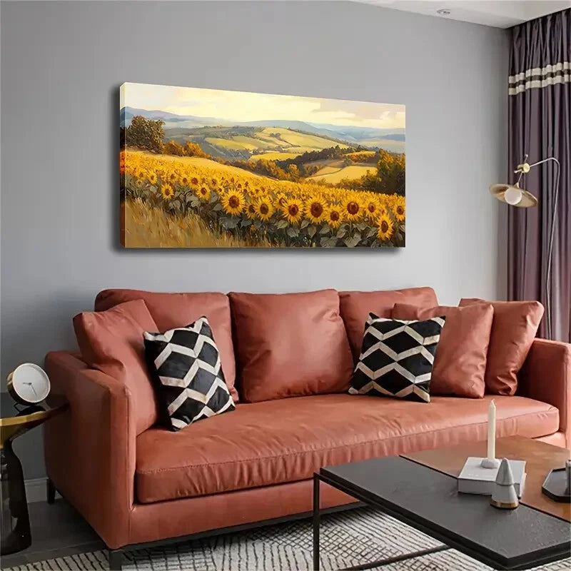 Sunflower Field Landscape Hills Wall Art Canvas Office Home Room Framed 120x60cm - Bella Home Decor
