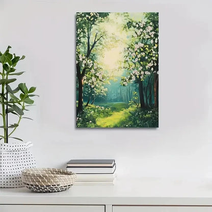 Featuring Lush Greenery and Sunlit Canopy Painting 40x60cm Metal Print Ready to Hang