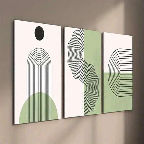 3pcs Green and Beige Monochrome Creative  Wall Art Set Canvas Unframed - High Quality Print 100% Australian Made Wall Canvas