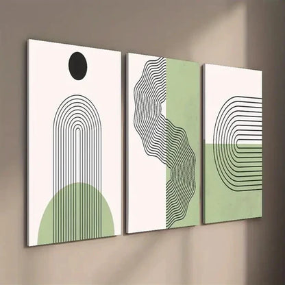 3pcs Green and Beige Monochrome Creative  Wall Art Set Canvas Unframed - High Quality Print 100% Australian Made Wall Canvas