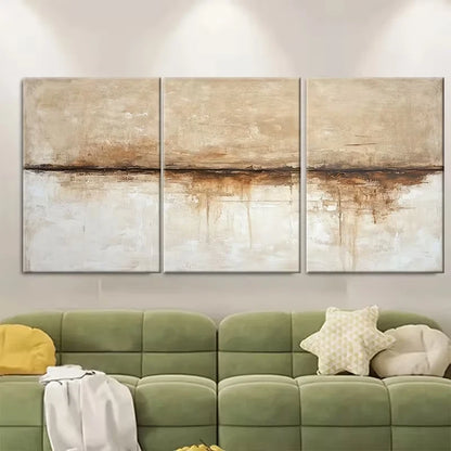 3pcs Brown Abstract Painting Metal Print Ready to Hang Art - Bella Home Decor