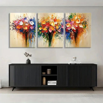 3pcs Vibrant Flower Bouquet Modern Perfect Wall Art Set Canvas Unframed - High Quality Print 100% Australian Made Wall Canvas