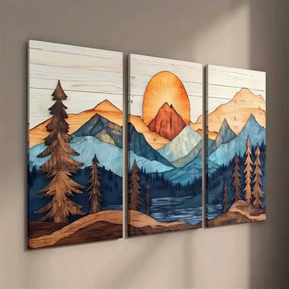 3pcs Wood Style Mountains Landscape Wall Art Set Canvas Unframed - High Quality Print 100% Australian Made Wall Canvas