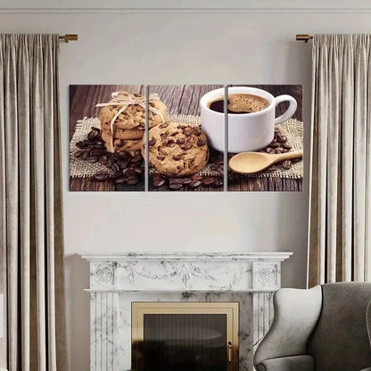 3pcs Coffee Cookies Breakfast Decoration Wall Art Set Canvas Framed 60x90cm - High Quality Print 100% Australian Made Wall Canvas Ready to Hang - Bella Home Decor