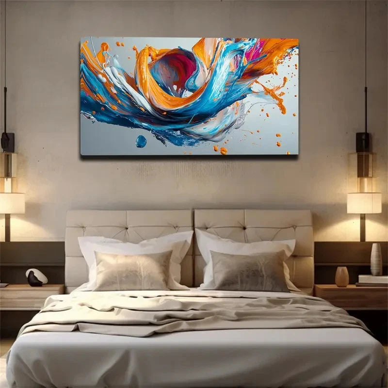 Vibrant Colorful Brushstrok Wall Art Canvas Office Home Room Framed 120x60cm