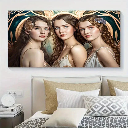 Three Exquisite Girls' Artistic Wall Art Canvas Office Home Room Framed 120x60cm