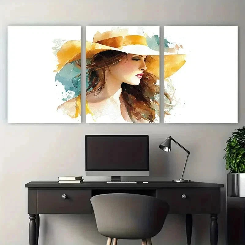 3pcs Woman In Sun Hat Beach Art Minimal Perfect Wall Art Set Canvas Framed 50x70cm - High Quality Print 100% Australian Made Wall Canvas Ready to Hang