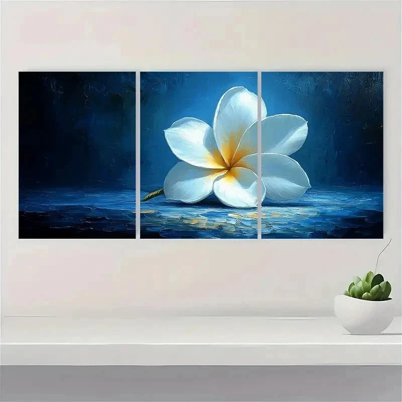 3pcs White Plumeria Flower OL    Wall Art Set Canvas Framed 40x60cm - High Quality Print 100% Australian Made Wall Canvas Ready to Hang