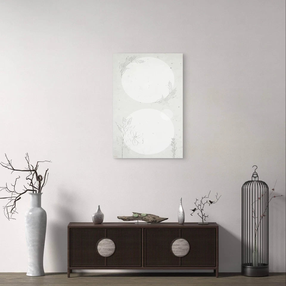 Neutral White Embossed Botanical Line Art 40x60cm Metal Print Ready to Hang
