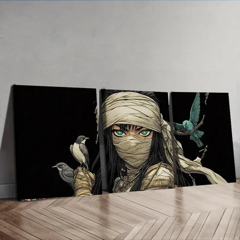 3pcs Mummy Goddess Design Girl Dark Rider Fear Wall Art Set Canvas Unframed - High Quality Print 100% Australian Made Wall Canvas