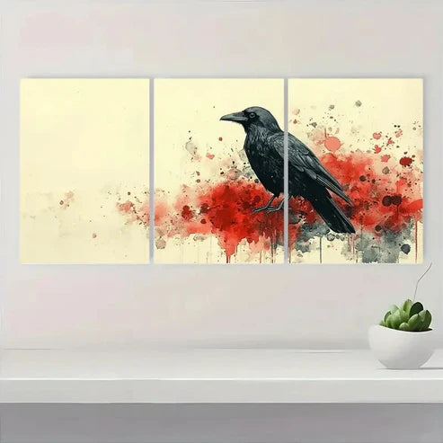 3pcs Black Crow Art Print  Wall Art Set Canvas Unframed - High Quality Print 100% Australian Made Wall Canvas - Bella Home Decor