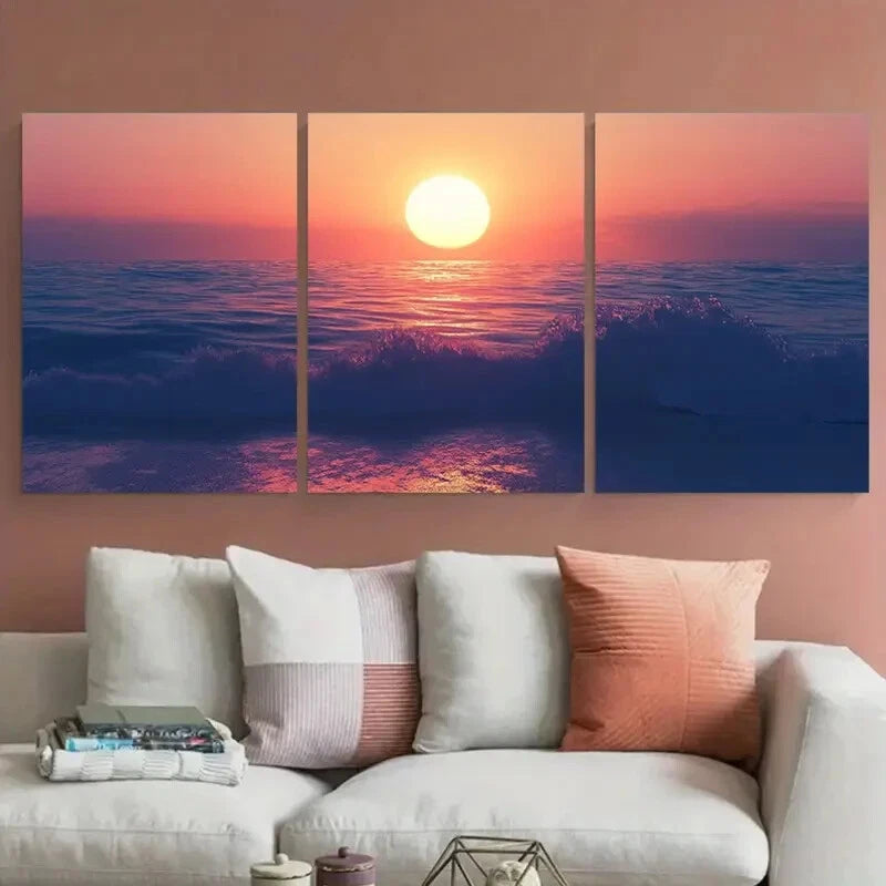 3pcs Beach Sunset Seaside View Metal Print Ready to Hang Art - Bella Home Decor