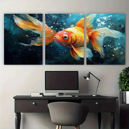 3pcs Goldfish Animals Impasto Artwork – Wall Art Canvas Unframed – High Quality Print 100% Australian Made Wall Canvas - Bella Home Decor