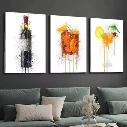 3pcs Modern Vibrant Wine Colorful Wine Glass Canvas Unframed - High Quality Print 100% Australian Made Wall Canvas