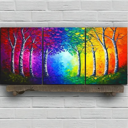 3pcs Mural Painting Set Colorful Trees Metal Print Ready to Hang Art - Bella Home Decor