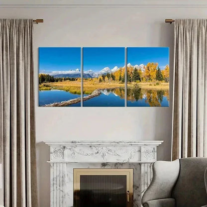 3pcs Autumn Mountain Lake Forest Modern Wall Art Canvas Unframed - High Quality Print 100% Australian Made Wall Canvas - Bella Home Decor