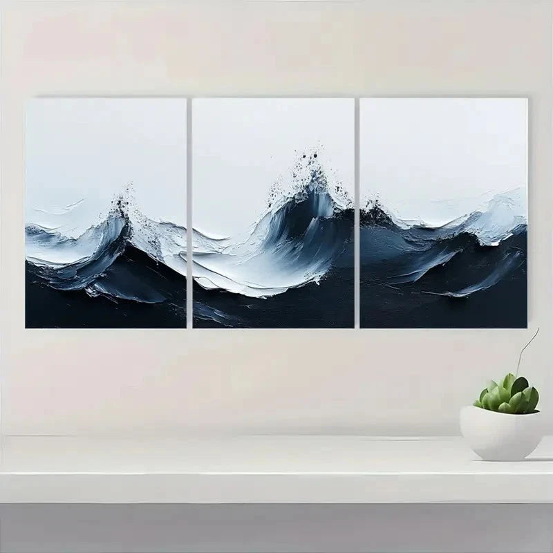 3pcs  Abstract White and Black Textured CN    Wall Art Set Canvas Framed 50x70cm - High Quality Print 100% Australian Made Wall Canvas Ready to Hang - Bella Home Decor