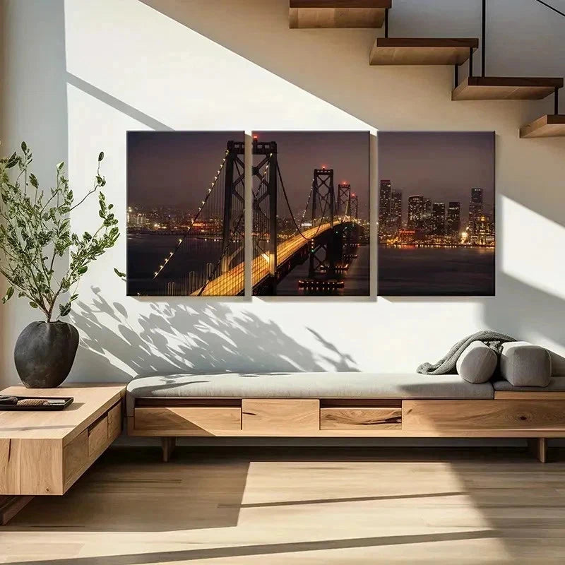 3pcs Golden Gate Bridge at Night View Wall Art Set Canvas Framed 40x60cm - High Quality Print 100% Australian Made Wall Canvas Ready to Hang - Bella Home Decor