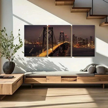 3pcs Golden Gate Bridge at Night View Wall Art Set Canvas Framed 40x60cm - High Quality Print 100% Australian Made Wall Canvas Ready to Hang - Bella Home Decor