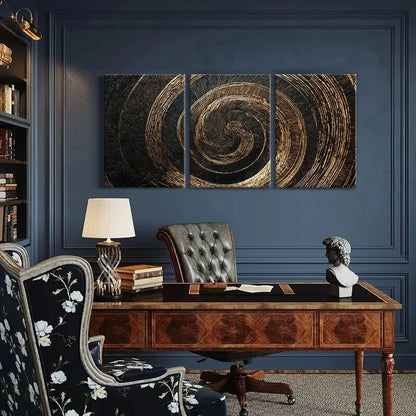 3pcs Abstract Spiral Art Golden Lines Poster Metal Print Ready to Hang Art - Bella Home Decor