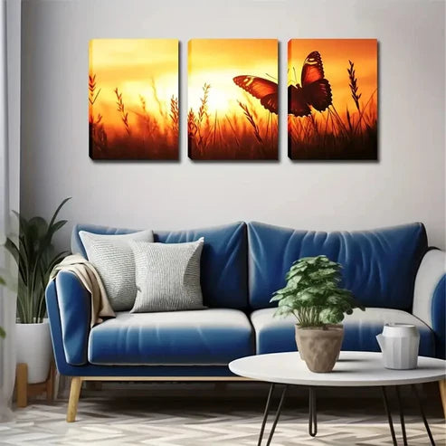 3pcs beautiful floral gloss butterfly Wall Art Canvas Unframed - High Quality Print 100% Australian Made Wall Canvas - Bella Home Decor