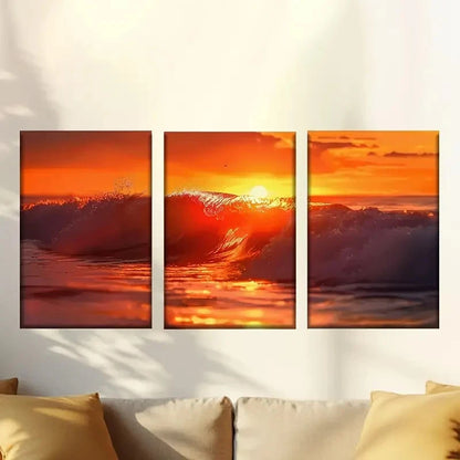 3pcs Red Waves at Dusk 60x90cm - High Quality Print 100% Australian Made Wall Canvas Ready to Hang