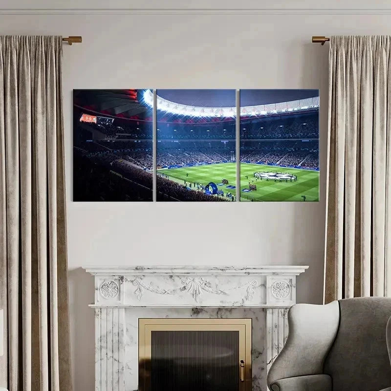 3pcs Football Stadium Champions League Wall Art Set Canvas Framed 50x70cm - High Quality Print 100% Australian Made Wall Canvas Ready to Hang - Bella Home Decor
