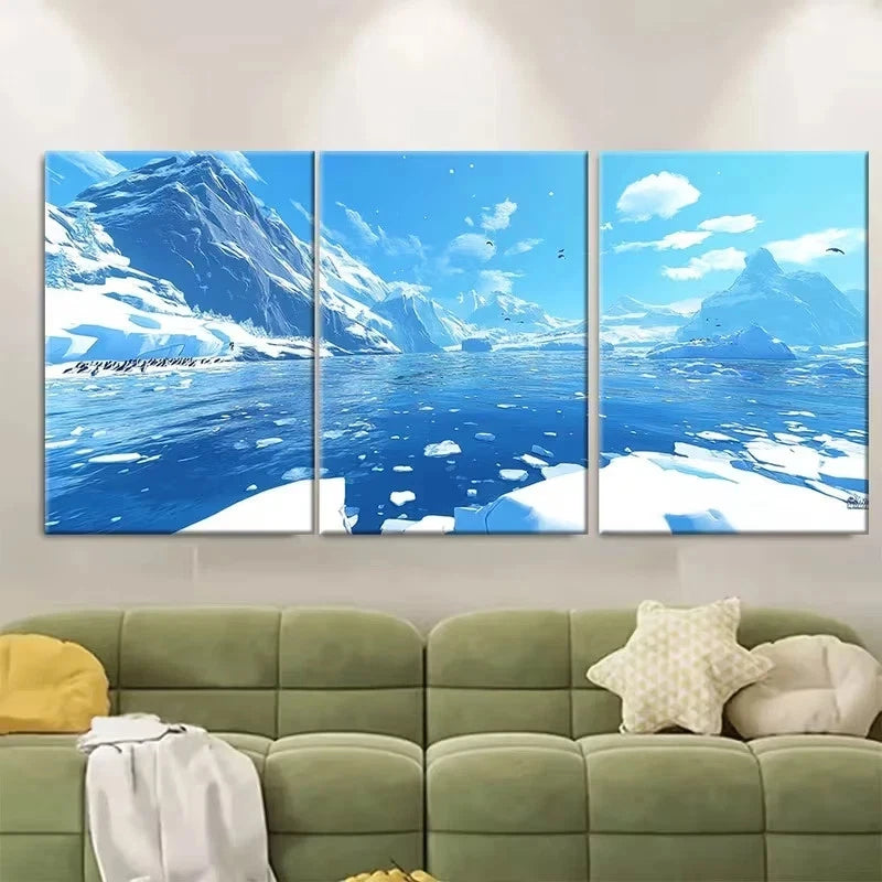 3pcs Weddell Sea in Summer Icebergs Wall Art Set Canvas Framed 60x90cm - High Quality Print 100% Australian Made Wall Canvas Ready to Hang