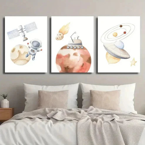 3pcs Astronaut & Planets Decor Wall Art Set Canvas Unframed - High Quality Print 100% Australian Made Wall Canvas - Bella Home Decor