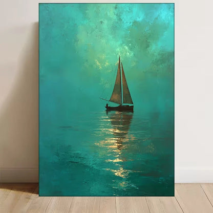 Teal & Green Ocean Painting 60x90cm Metal Print Ready to Hang