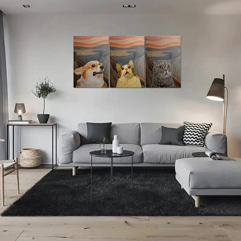 3pcs Cats in The Scream Animal Themed Metal Print Ready to Hang Art - Bella Home Decor