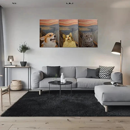 3pcs Cats in The Scream Animal Themed Metal Print Ready to Hang Art - Bella Home Decor