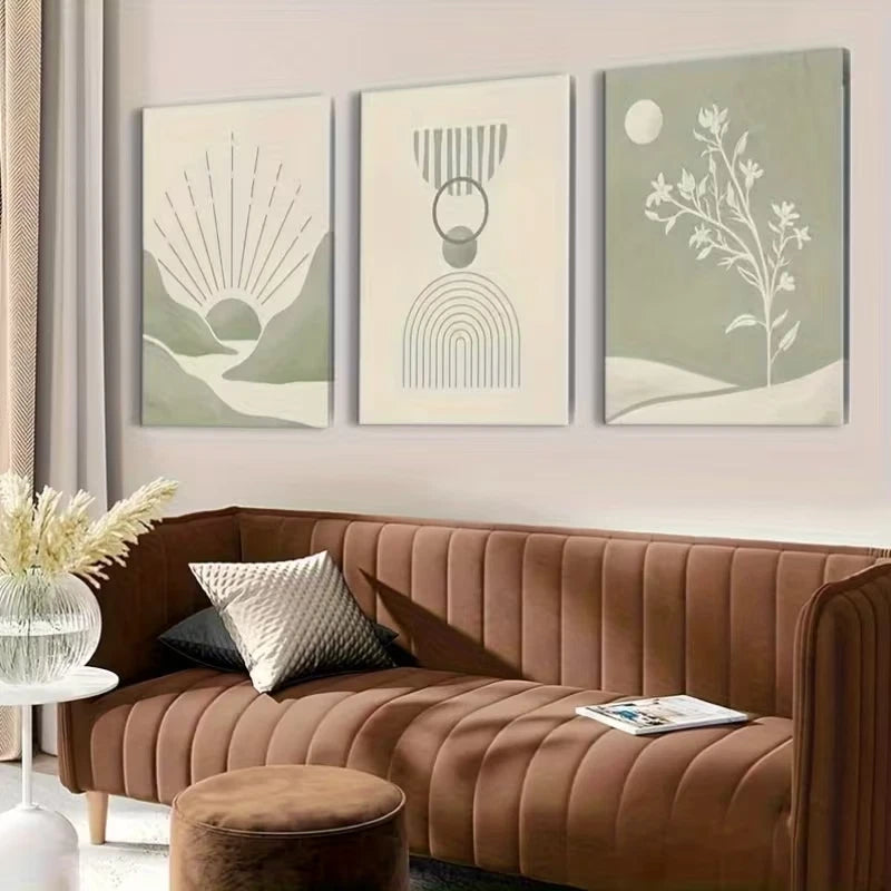 3pcs Sage Green Abstract Wall Art Set Canvas Framed 60x90cm High Quality Print 100% Australian Made Wall Canvas Ready to Hang