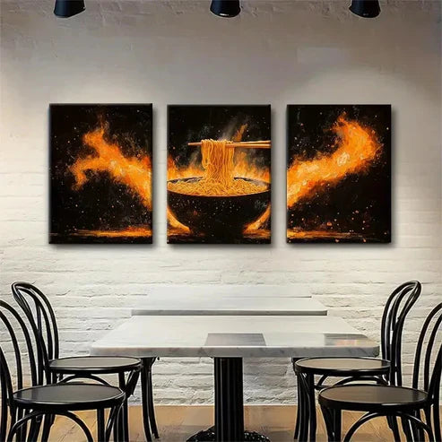 3pcs Bold and Fiery Noodle Dramatic Perfect Wall Art Canvas Unframed - High Quality Print 100% Australian Made Wall Canvas