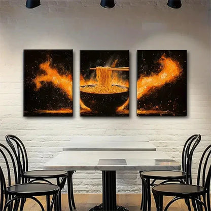 3pcs Bold and Fiery Noodle Dramatic Perfect Wall Art Canvas Unframed - High Quality Print 100% Australian Made Wall Canvas