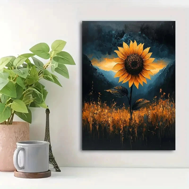 Beautiful Sunflower In A Storm Painting 40x60cm Metal Print Ready to Hang - Bella Home Decor