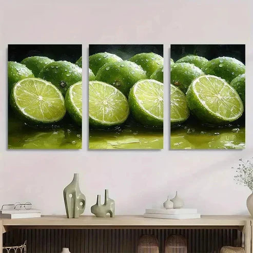 3pcs Lime Slices Realistic Fruit Décor Perfect Wall Art Canvas Unframed - High Quality Print 100% Australian Made Wall Canvas