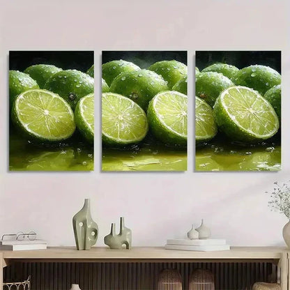 3pcs Lime Slices Realistic Fruit Décor Perfect Wall Art Canvas Unframed - High Quality Print 100% Australian Made Wall Canvas
