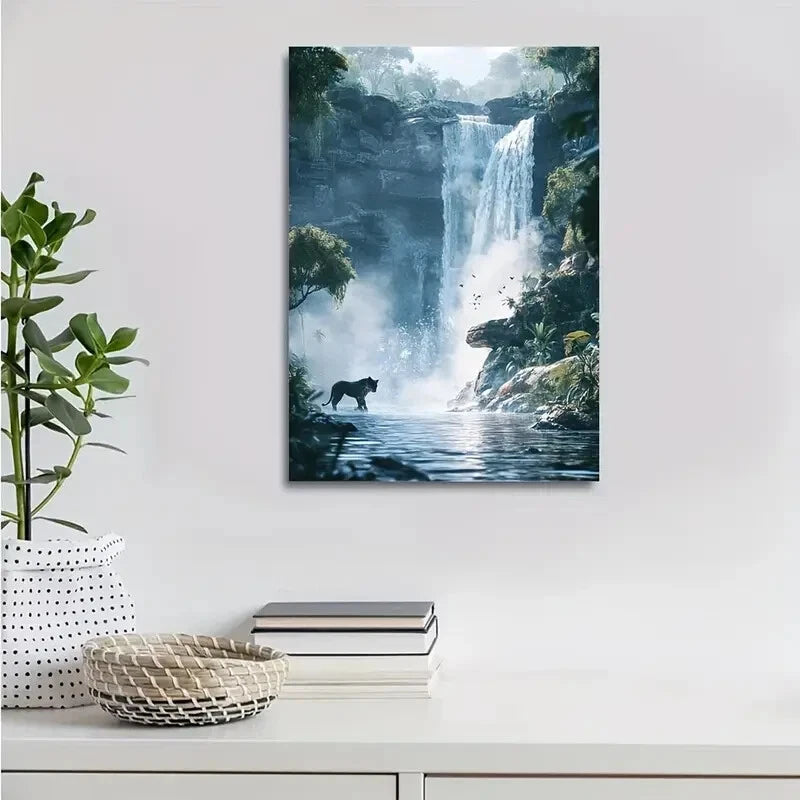 Steampunk Panther in Crystal Clear Waterfall 40x60cm Metal Print Ready to Hang - Bella Home Decor