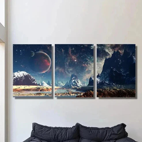3pcs Fantasy Sci Fi Outer Space Landscape Wall Art Set Canvas Unframed - High Quality Print 100% Australian Made Wall Canvas